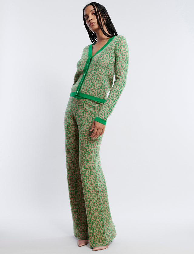 Brown & Green Knit Logo Cardigan | Tops | BCBGMAXAZRIA 23FKC345KN22-MGV-XXS