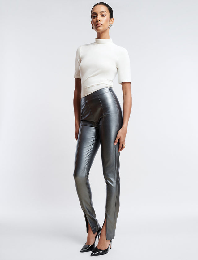 Grey Metallic Faux Leather Pant | Bottoms | BCBGMAXAZRIA 23FRP102PL06-NC-36
