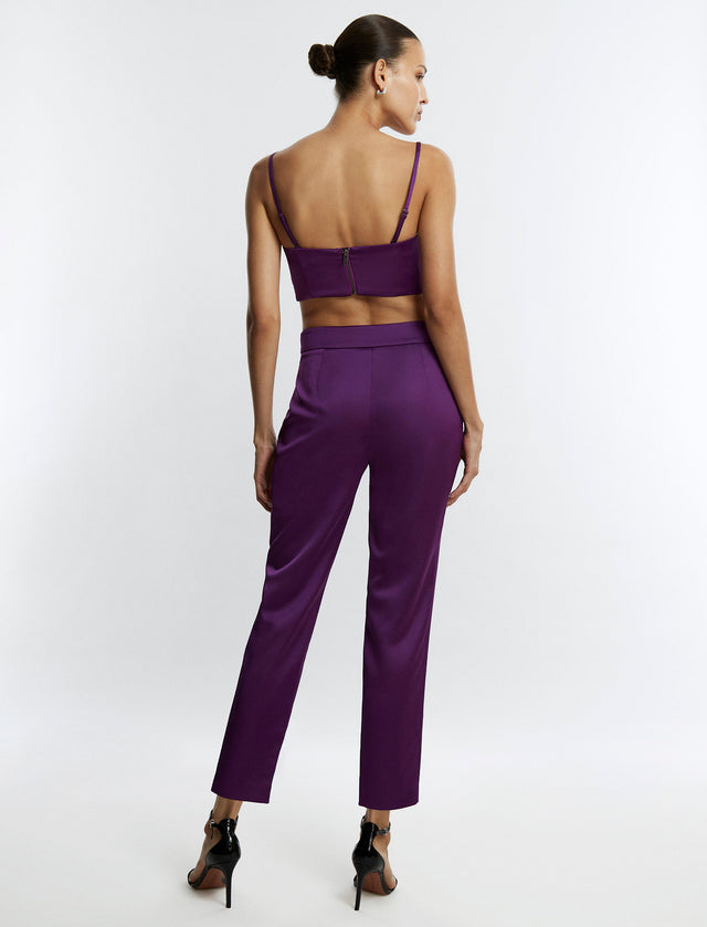 Purple Satin Slim Trouser | Bottoms | BCBGMAXAZRIA 2Y07B05E-PUR-0