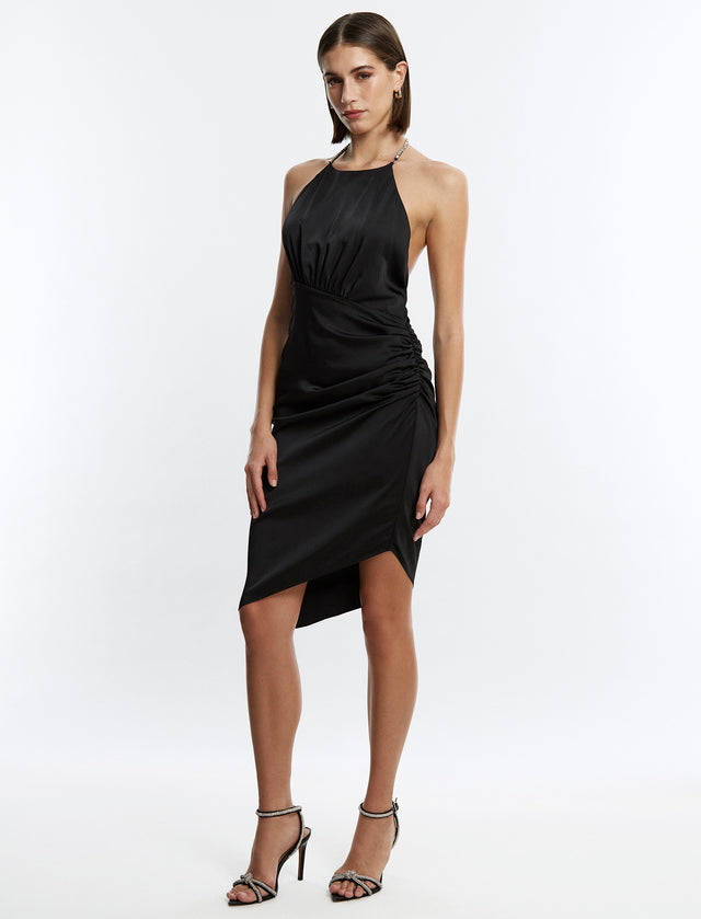 Black Anwen Ruched Mini Dress | Dresses | BCBGMAXAZRIA 2Y07D04E-BLK-0