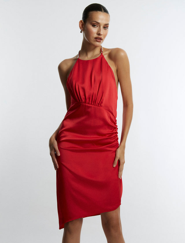 Red Anwen Ruched Mini Dress | Dresses | BCBGMAXAZRIA 2Y07D04E-FID-0