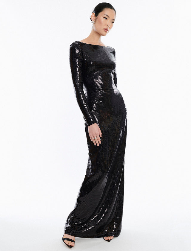 Sheridan Backless Sequin Gown | Dresses | BCBGMAXAZRIA 2YX6D70E-BLK-XXS