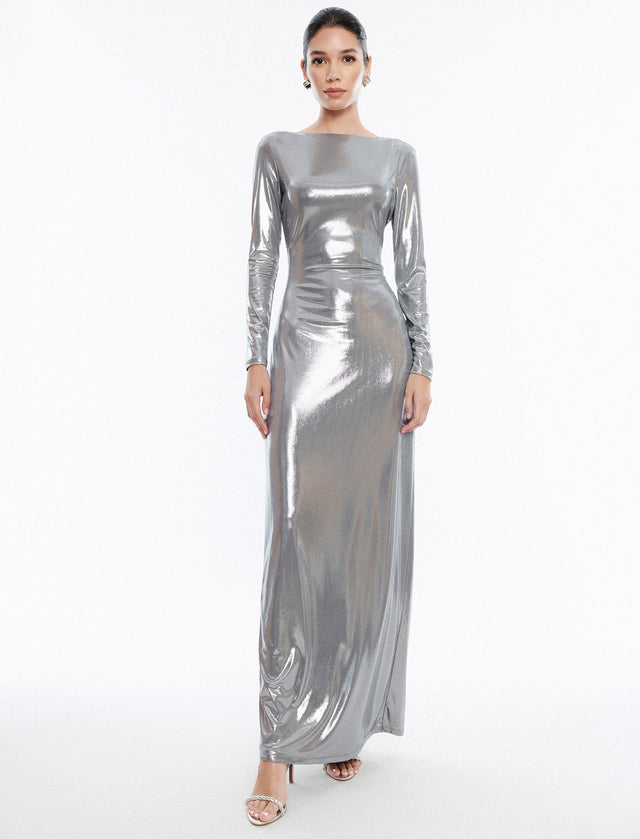 Silver Sheridan Backless Gown | Dresses | BCBGMAXAZRIA 2YX6D87E-SIL-XXS