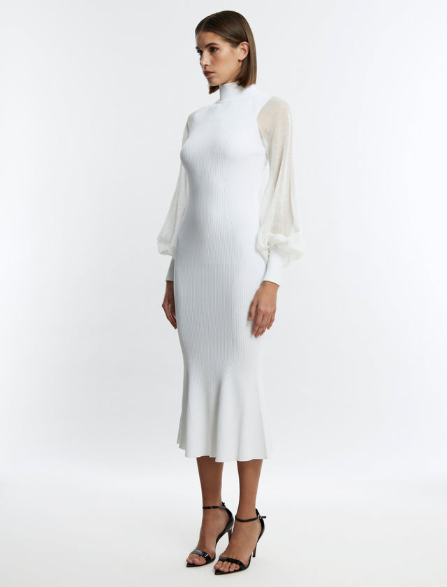 White Florence Balloon Sleeve Dress | Dresses | BCBGMAXAZRIA 2YX7S05E-GAR-XXS