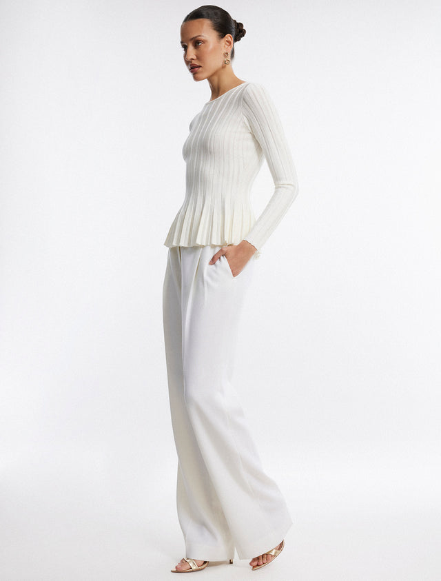 White Long Sleeve Peplum Knit Top | Tops | BCBGMAXAZRIA 2YX7S06E-GAR-XXS