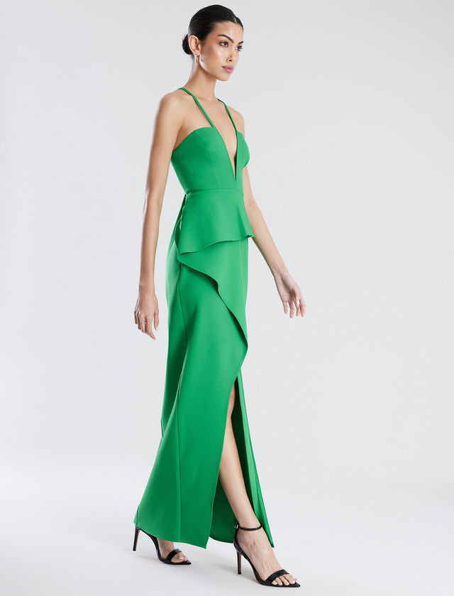 Green Daphne Peplum Gown | Dresses | BCBGMAXAZRIA MY05D10E-MLH-0