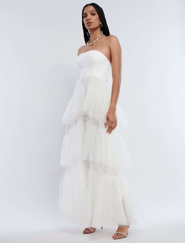 White Ambrosia Jumpsuit Gown | Dresses & Jumpsuits | BCBGMAXAZRIA MY05D24E-GAR-0