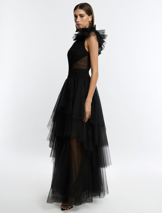 Isobel One Shoulder Tulle Gown | Dresses | BCBGMAXAZRIA MY07D07E-BLK-0