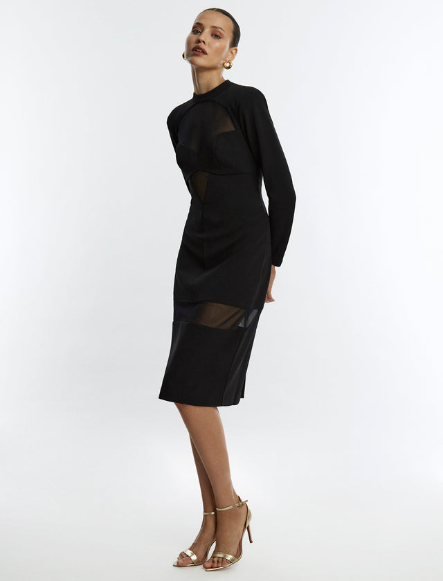 Georgiana Illusion Midi Dress | Dresses | BCBGMAXAZRIA MY07D32E-BLK-0